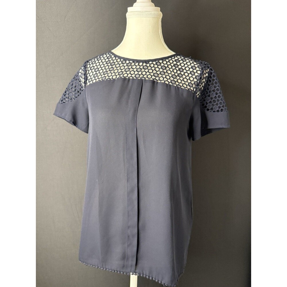 Zara Basic Top Blouse Blue W Crochet Elegant XS Office Casual